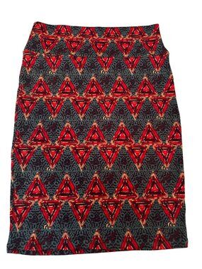LuLaRoe Cassie Pencil Skirt Red & Teal Geometric Pattern Women's Size M NWT